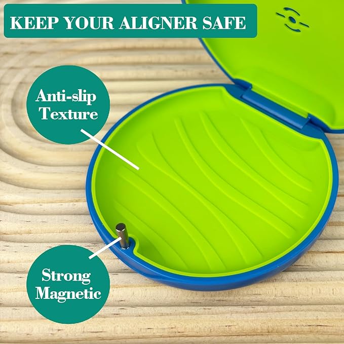 2 Pack Retainer Case,Aligner Case with Vent Holes, Compatible with Invisalign, Mouth Guard Cases，Portable Slim Travel Cute Orthodontic Retainer Cases (Blue Green)