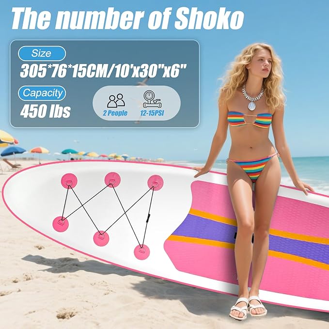 Inflatable Stand Up Paddle Board 10‘x30‘‘- Ultra-Light SUP with Backpack, Pump, Paddle, Coil Leash, 3 Fins, Repair Kit, Stable Design, Non-Slip EVA Deck for Adults & Youth-StrideForce Fitness