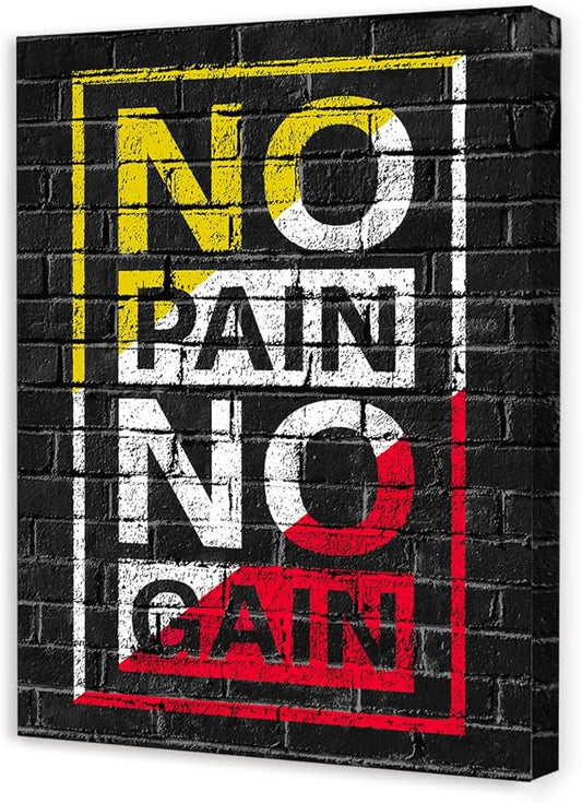 Gym Quotes Wall Art,Inspirational Workout Wall Decor,No Pain No Gain Canvas Wall Art for Home Gym Exercise Fitness Room-StrideForce Fitness