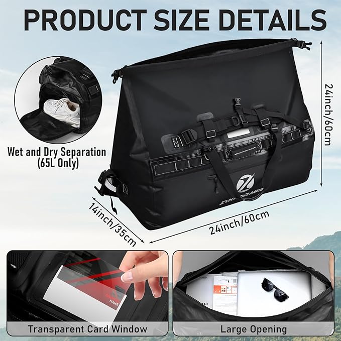 Waterproof Duffel Bag, Large Waterproof Duffel Backpack for Beach Vacation, Marine Dry Bags for Adventures, Heavy Duty Duffle Bag for Kayaking Boating Hiking Camping, 65L/110L/160L Sizes-StrideForce Fitness