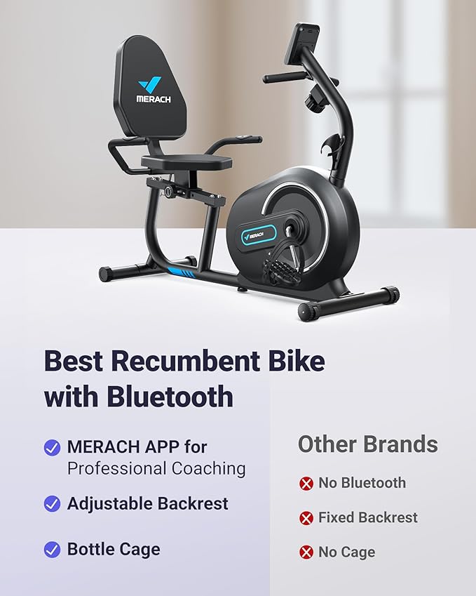 MERACH Recumbent Exercise Bike for Home with Smart Bluetooth and Exclusive App Connectivity, LCD, Heart Rate Handle, Magnetic Recumbent Bikes S08/S23-StrideForce Fitness