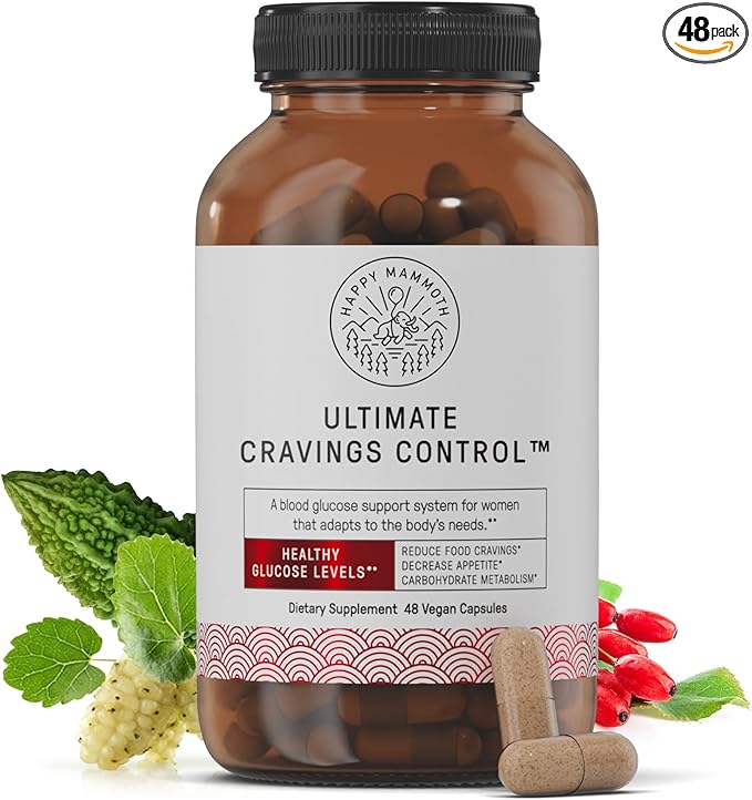 Happy Mammoth Ultimate Cravings Control – Sugar & Carb Cravings Support, Chromium, Natural Appetite Management & Metabolism Supplement for Adults, Non-GMO, No Gluten, Dairy, Soy or Sugar, 48 Capsules-StrideForce Fitness