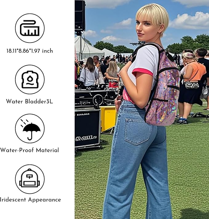 Reflective Hydration Backpack, Hydration Pack - Water Backpack with 2L/3L Hydration Bladder, Essential for Festivals - Rave Hydration Pack for Hiking, Running, Cycling, and Festivals-StrideForce Fitness