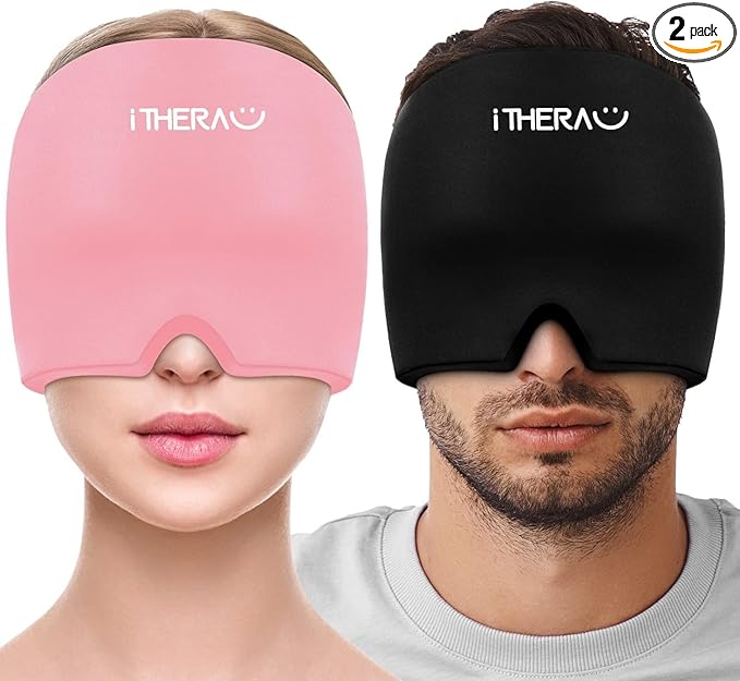 iTHERAU Migraine Ice Head Wrap-Headache Relief Hat, Migraine Relief Cap, Cold Therapy Headache Relief Cap Pink&Black Headache Ice Pack for Puffy Eyes, Tension, Sinus & Stress Relief-StrideForce Fitness