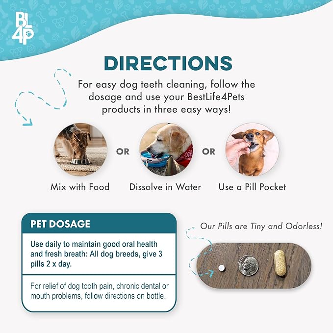 Dog Dental Care & Bad Breath Remedy, Natural Dog Oral Care for Healthy Teeth, Mouth & Gums, Daily Canine Breath Freshener, Plaque, Tartar Control Helps Reduce Gingivitis, Easy To Use 800 Tiny Pills