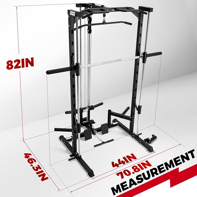 RitFit Smith Machine Power Rack with LAT-Pull Down System, Landmine, Barbell Bar, Plate Storage Pegs and More Training Attachment-StrideForce Fitness