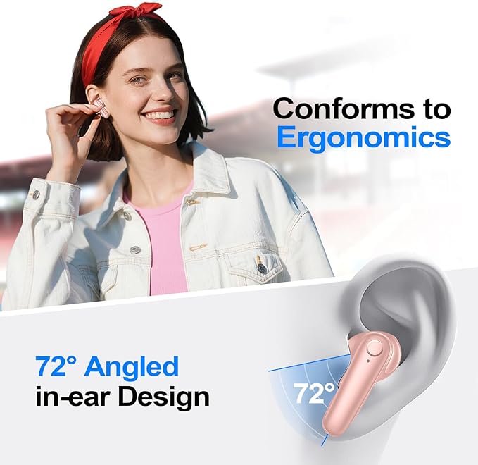 kurdene Wireless Earbuds Bluetooth 5.4 Headphones 60H Playtime Deep Bass Stereo Ear Buds with Mic Comfort Lightweight in Ear Earphones for Workout/Running Pink-StrideForce Fitness