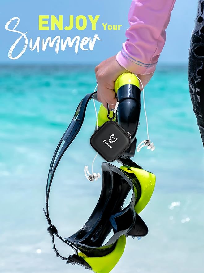 Ear Plugs for Swimming and Surfing with Lanyard, Block Out Water Let Sound in, Reusable Comfy Custom-fit Swimmer Earplugs for Snorkeling, Shower, Pool, Swim, Bath, Kayaking, incl Carry Case-StrideForce Fitness