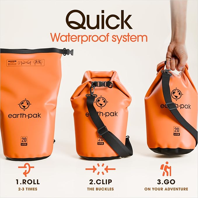 Earth Pak Waterproof Dry Bag - Roll Top Waterproof Backpack Sack Keeps Gear Dry for Kayak with Waterproof Phone Case-StrideForce Fitness