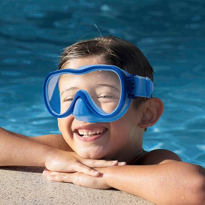 Kids Swim Goggles 180° Snorkel Diving Mask with Nose Cover, Anti-Fog Kids Swimming Goggles with Elastic Fabric Strap for Kids Boys Girls-StrideForce Fitness