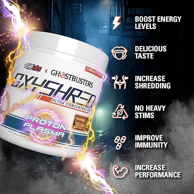 EHP Labs x Ghostbusters OxyShred Pre Workout Powder & Shredding Supplement - Preworkout Powder with Acetyl L Carnitine, Energy Boost Drink - Proton Plasma, 60 Servings-StrideForce Fitness