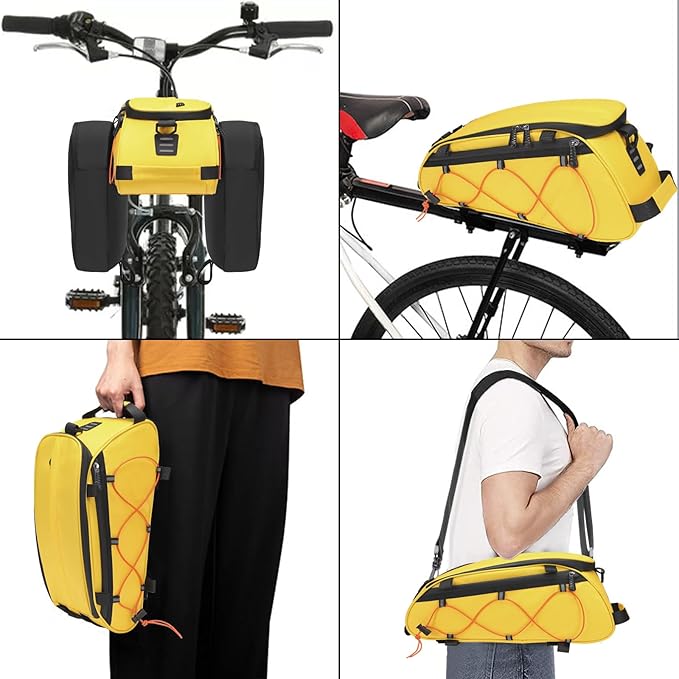 MOSISO Bike Rack Bag with 2 Removable Panniers, Waterproof Bike Trunk Cooler Storage Handbag Insulated Bicycle Rear Seat Pouch, Bicycle Storage Saddle Shoulder Bag Cycling Luggage Pouch, Yellow-StrideForce Fitness