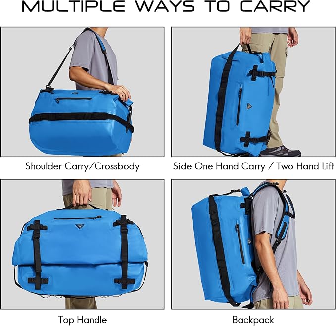 Haimont Large Waterproof Duffel Backpack Roll-Top Heavy Duty Dry Duffle Bag for Boating, Travel, Motorcycle, Kayaking, Camping, 60L-StrideForce Fitness