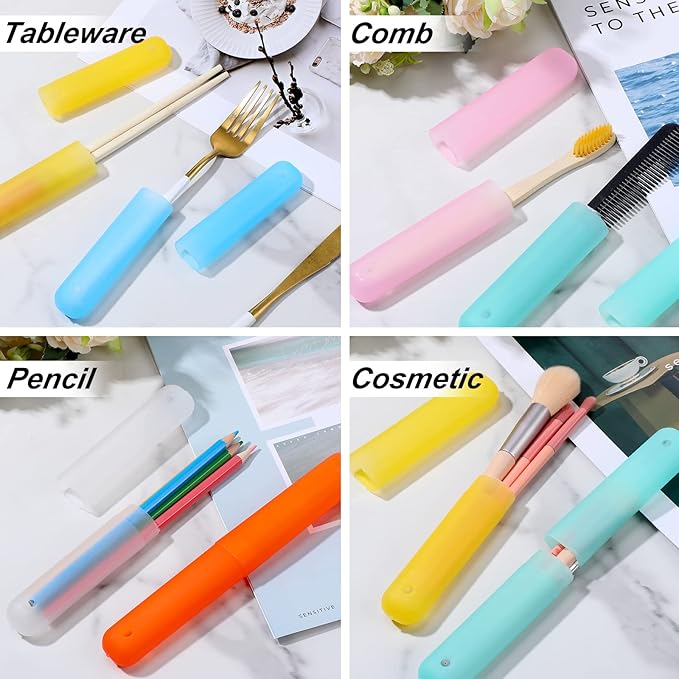Sieral 90 Pack Travel Toothbrush Case Holder Bulk Breathable Portable Toothbrush Storage 7 Assorted Color Plastic Toothbrush Container for Home Outdoor Traveling Trip Camping, 8 x 1.2 Inch