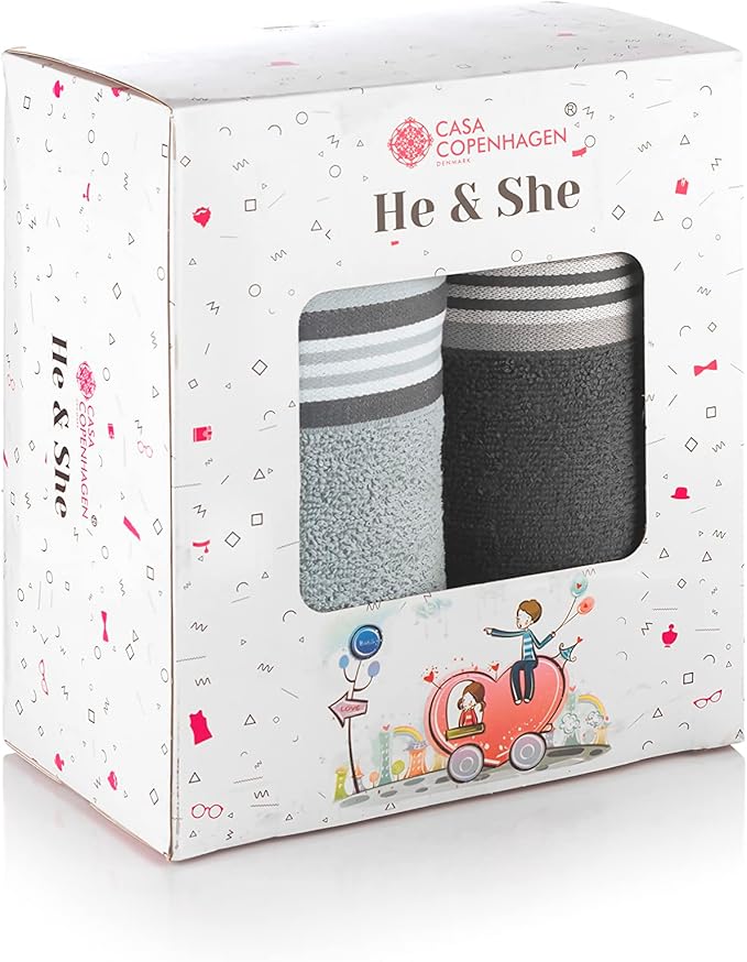 CASA COPENHAGEN, Designed in Denmark, 550 GSM, 35x70 Inches Extra Large Jumbo Size Bath Sheets, Set of 2 Towels, Super Soft Egyptian Cotton Towels for Bathroom & Shower - Granite Grey + Mirage Grey-StrideForce Fitness