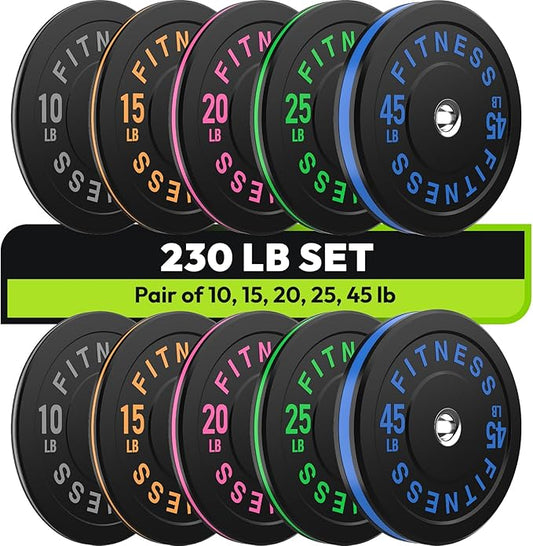 Rubber Weight Plates, Olympic Bumper Plate Set 2-Inch, 45/100 / 160/190 / 260/300 lb Barbell Weights for Home Gym, Colored Standard Strength Training Plates for Weightlifting-StrideForce Fitness