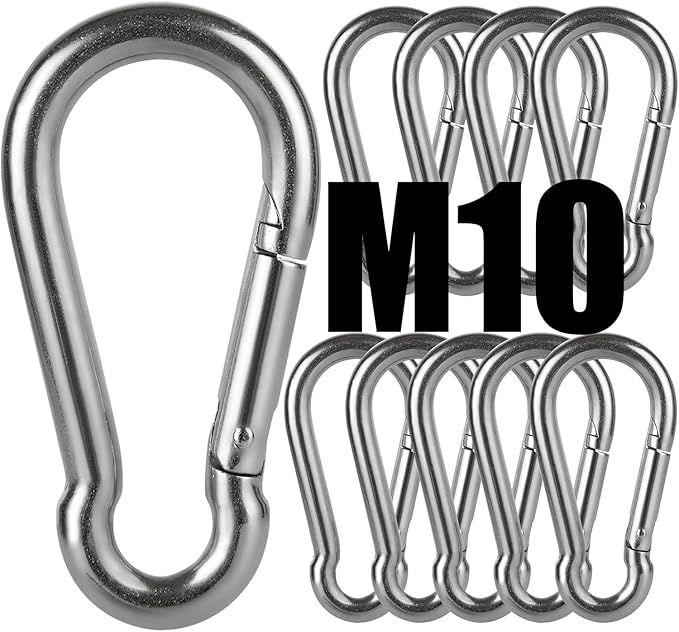 Stainless Steel Spring Snap Hook Carabiner M6 M8 M10 Heavy Duty Carabiner Clip Spring Clips Keychain 5/16 Inch Quick Links for Backpack, Hammocks, Camping, Swing(16/30/10PCS)-StrideForce Fitness
