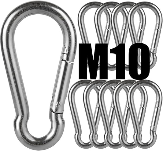 Stainless Steel Spring Snap Hook Carabiner M6 M8 M10 Heavy Duty Carabiner Clip Spring Clips Keychain 5/16 Inch Quick Links for Backpack, Hammocks, Camping, Swing(16/30/10PCS)-StrideForce Fitness