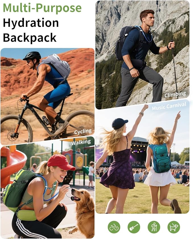 ECOHUB Hydration Backpack for Men Women, 20L Lightweight Hiking Daypack Cycling Backpack with 2L Water Bladder, Insulated Hydration Pack with Waist Pack-StrideForce Fitness