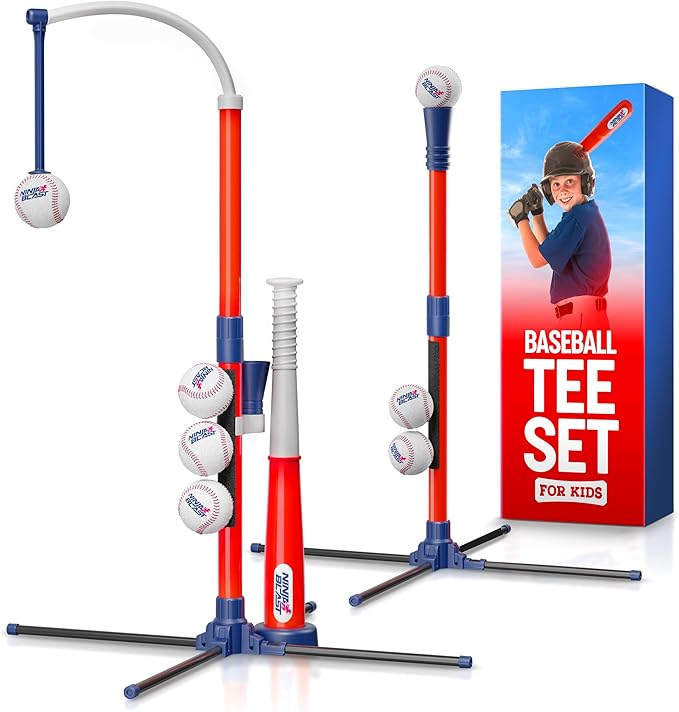 Tee Ball Set for Kids - 4 Year Old Boy Birthday Gift - Baseball Batting Tee for Kids - T Ball Set for Toddlers 3-5, 4-6 - Tball Toys for Ages 3 4 5 6 Year Old Boy - Toddler Outdoor Toys, Baseball Tee-StrideForce Fitness