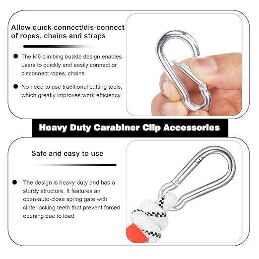 40 PCS 3'' Spring Snap Hook Carabiner, M8 5/16 Inch Galvanized Silver Steel Carabiner Clip, 500LBS Holding Capacity Quick Link Clip Keychain for Hammock Dog Leash & Camping Gym-StrideForce Fitness