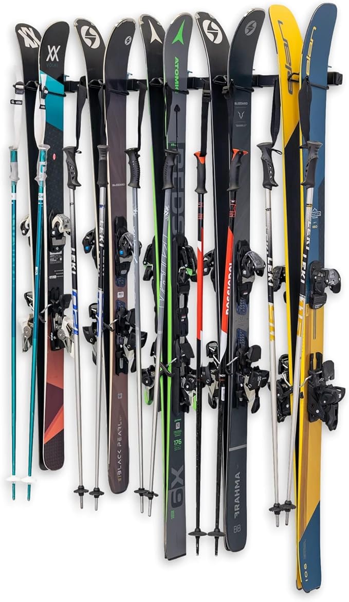 StoreYourBoard Lone Peak Ski Storage Rack, Wall Mount Organizer Holds 5 Pairs of Skis and Poles, Supports 300 lbs, 46 in x 8 in x 3.5 in-StrideForce Fitness