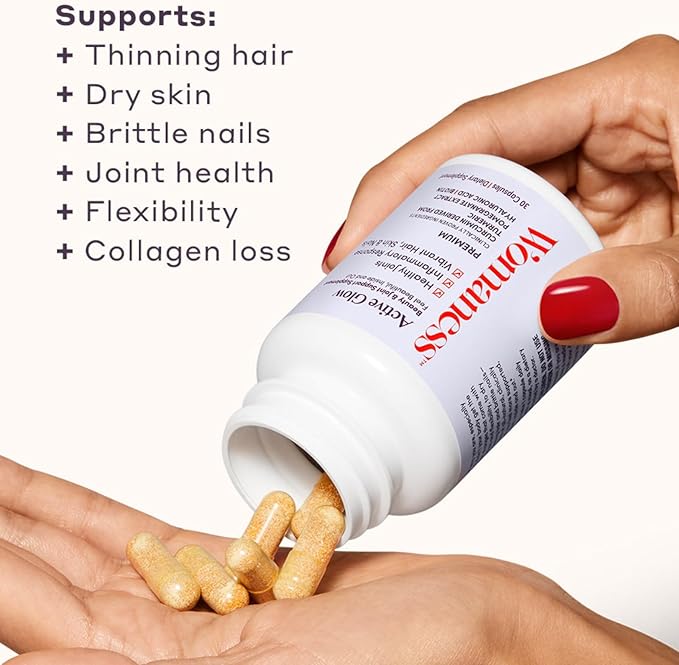 Womaness Active Glow Hair Skin and Nails Vitamins - Biotin, Longvida Curcumin & Hyaluronic Acid Supplements for Joint Health, Dry Skin & Thinning Hair (30 Capsules)-StrideForce Fitness