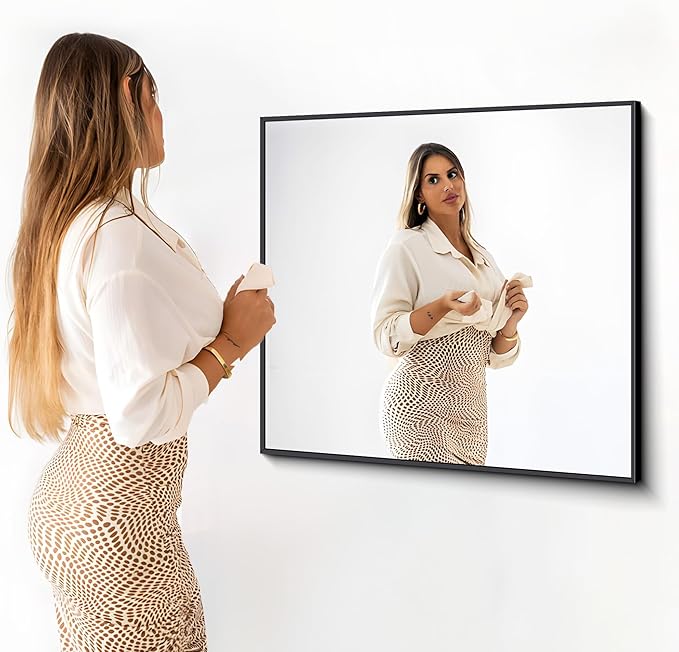 Black Bathroom Mirror for Wall, 36x40 Inch Rectangle Mirrors with Metal Frame, Modern Vanity Wall Mirror Decor for Entryway Hangs, Bathroom Living Room Horizontal or Vertical-StrideForce Fitness