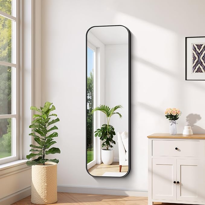 FORBATH Bathroom Mirror 55" x 16", Rectangle Black Bathroom Mirror with Black Aluminum Frame Rounded Corner, Wall Mounted Mirror for Bedroom Entryway Living Room-StrideForce Fitness