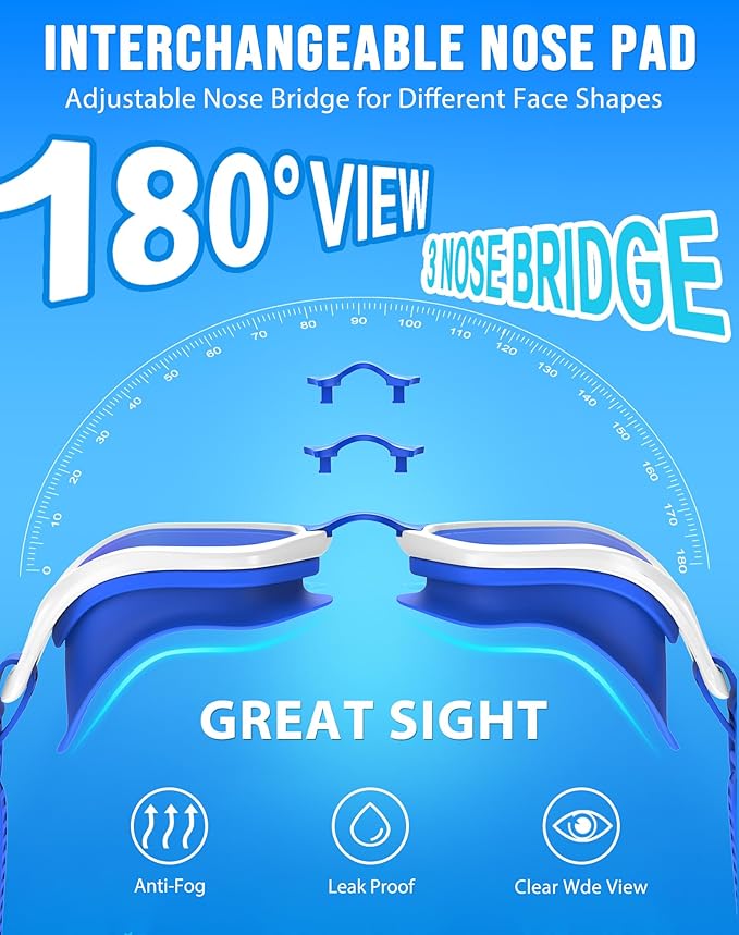 Swim Goggles, Unisex Adult Swimming Goggles Anti Fog Anti UV No Leakage Wide View for Men Women Youth-StrideForce Fitness