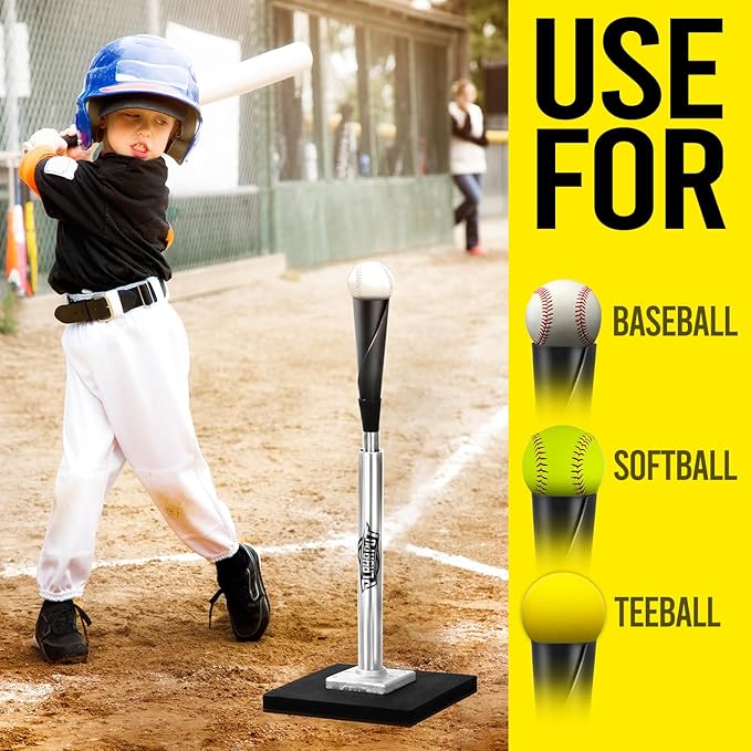 Baseball Batting Tee - Professional Hitting Tee for Baseball/Softball with Weighted Base,Flexible Rubber Top, Premium Aluminum Baseball Tee, Easy Adjust Height 24-46 inches For Kids or Adults-StrideForce Fitness