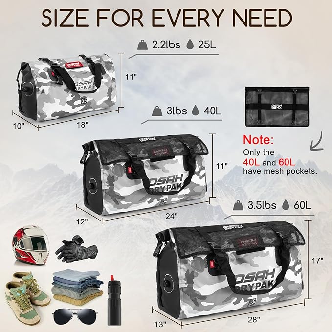 Waterproof Duffel Bag - Motorcycle Dry Bag Tail Bag with Large Storage Space, Waterproof Luggage Duffle Bags with Outer Mesh Zipper Pocket for Camping, Kayaking, Fishing & Traveling-StrideForce Fitness
