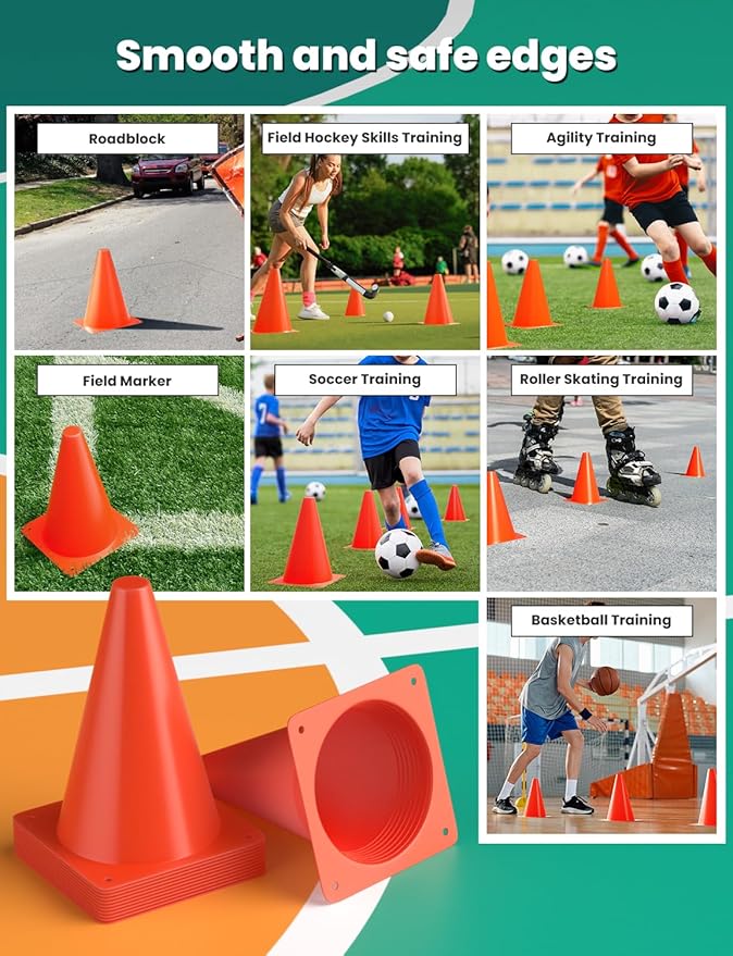 GHB Soccer Cones 7" 9" of 12 24 Pack Disc Soccer Sport Cones Training Field Marker Agility Cones for Basketball, Coaching, Practice Equipment Includes Drills Guide-StrideForce Fitness