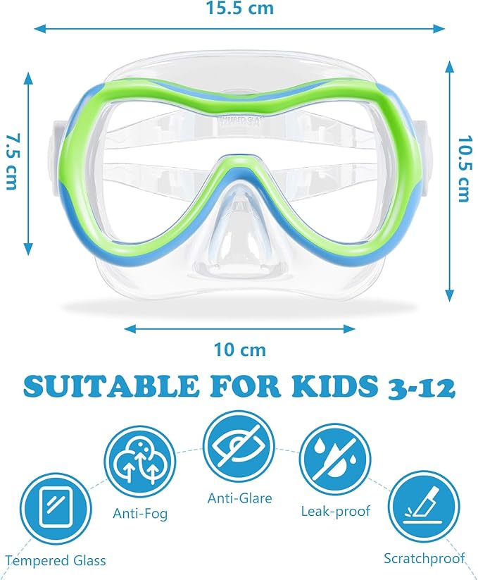 Aegend Kids Swim Mask Goggles, Tempered Glass 180° HD Wide View with Nose Cover-StrideForce Fitness