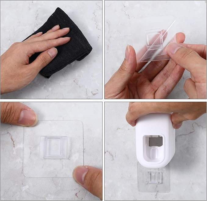 2 Slots Wall Mount Toothbrush Holder with Cover, Self Adhesive Toothbrush Storage Organizer for Shower Waterproof and Dustproof, with Automatic Toothpaste Squeezer Dispenser for Family & Travel