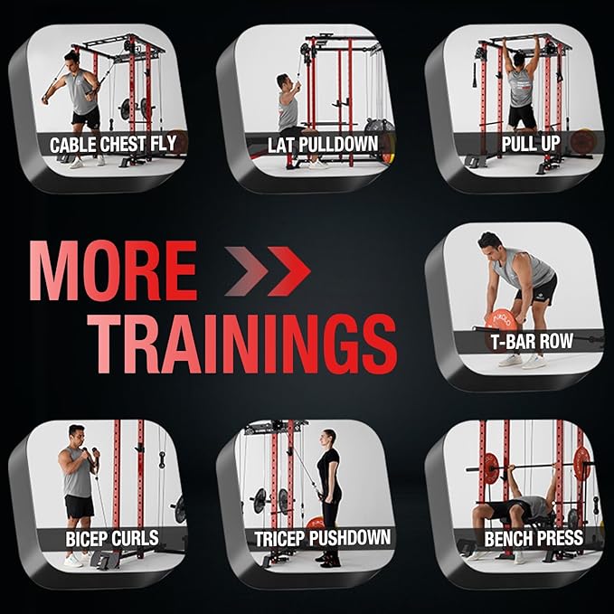 Mikolo Power Cage, 1500lbs Power Rack with LAT PullDown and Cable Crossover System, Squat Rack with Pulley System, Weight Cage for Home Gym with Training Attachments-StrideForce Fitness