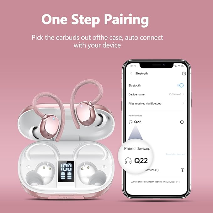 Ear Buds Wireless Bluetooth Earbuds Sport 2025 New Bluetooth 5.3 Headphones with LED Display 128H Playtime Powerful Bass Over Ear Earphones with Earhooks IP7 Waterproof for Gym/Running/Workout-StrideForce Fitness