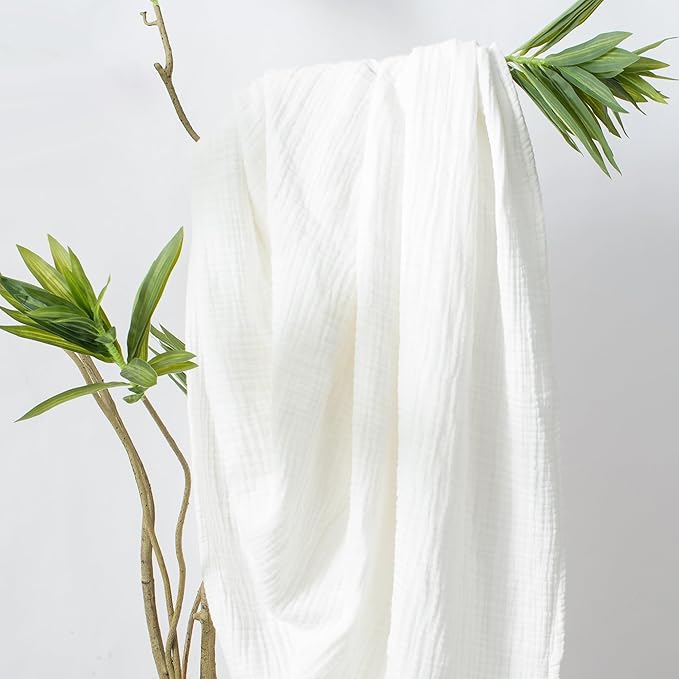 Carriediosa 100% Cotton Muslin Throw Blanket 50" X 70" Throw XL Size，4-Layers Summer Gauze Throws for Bed Couch，Soft Lightweight Breathable Linen Blankets Bedspread for Adults All Season，White-StrideForce Fitness