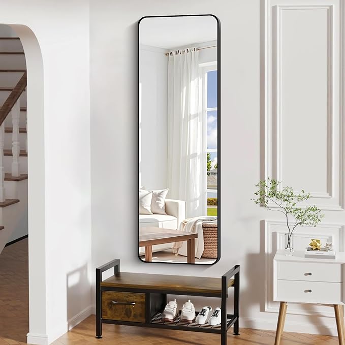 60" x 20"Bathroom Mirror, Matte Black Wall Mirror with Metal Frame, Decorative Rectangular Vanity Mirror for Bedroom Bathroom Living Room Entryway (Horizontal/Vertical)-StrideForce Fitness