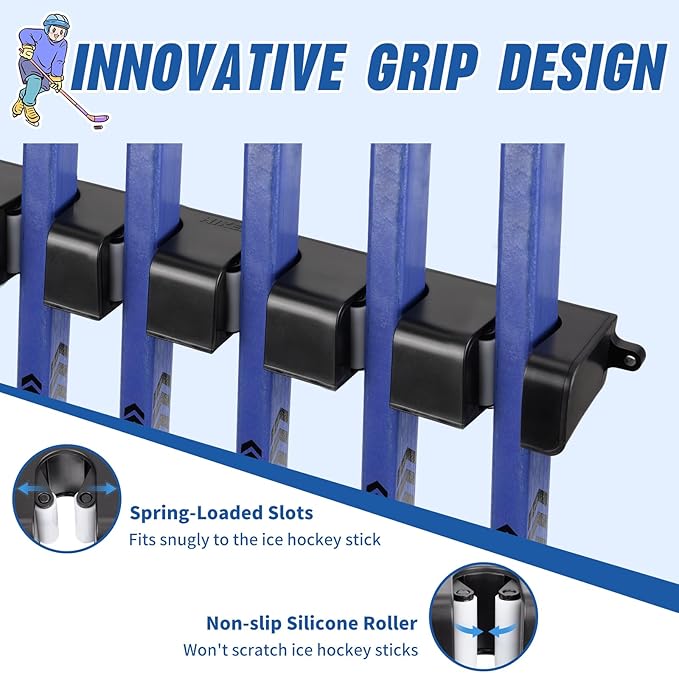 Hikeen Hockey Stick Wall Mount, Enhanced Stability Ice Hockey Stick Display Holder, Space-Saving Hockey Stick Organizer Holds up to 6 Sticks for Any Home Office Wall-StrideForce Fitness