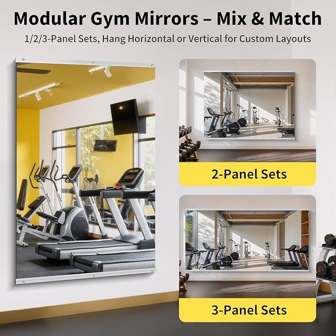 Home Gym Mirror - 60x40 Inch, 1PCS Frameless Tempered Glass Full Body Mirror for Wall Mount - Ideal for Yoga, Workout, Bedroom, Dance Studio (Silver)-StrideForce Fitness