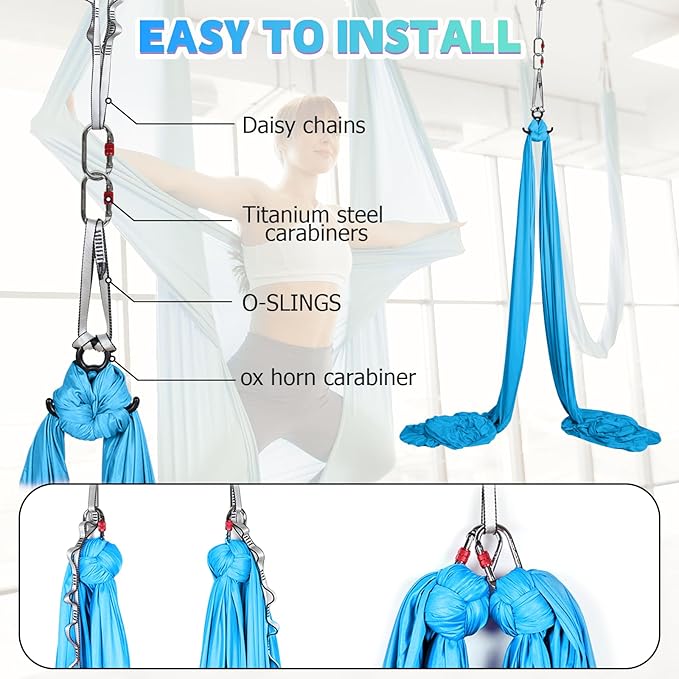 Aerial Silks Kit & Aerial Yoga Hammock - 11Yd Premium Fabric Hardware - Easy Setup for Flying Yoga, Aerial Swing & Fitness - Supports Up to 14ft Rigging-StrideForce Fitness