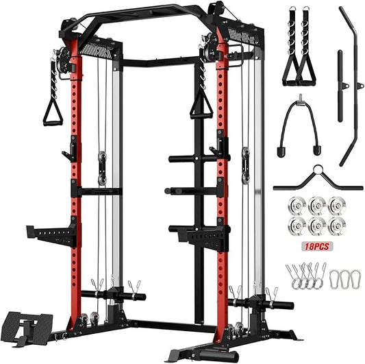 Mikolo Power Cage, 2000LB Power Rack with Independent Dual Pulley System, Multi-Function Home Gym Workout Machine for Cable Crossover-StrideForce Fitness