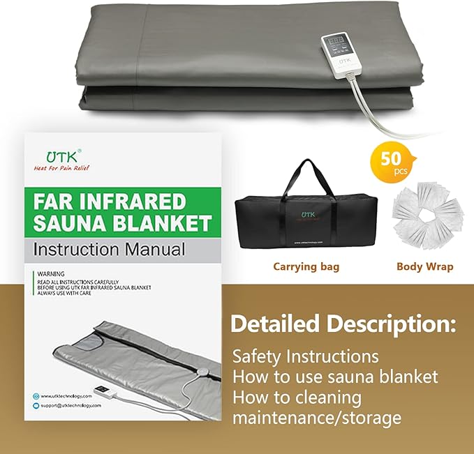 UTK Infrared Sauna Blanket, Portable Sauna for Home SPA, Fast Sweat & None Smell Infrared Sauna to Relax & Detox Your Body and Mind, (71"*71") Full-Size Home Sauna with 50 Plastic Wraps-StrideForce Fitness