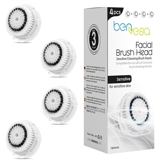Sensitive Replacement Brush Heads – Compatible with Clarisonic Mia 1, Mia 2, Mia Fit, Alpha Fit, Smart Profile Uplift – 4 Pack