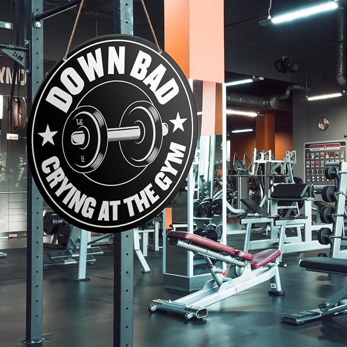Gym Sign Decor, Home Gym Sign, Workout Room Fitness Room Decor Gym Sign Decoration, Gym Gift for Trainer Exercise Lover, Down Bad Crying at The Gym-StrideForce Fitness