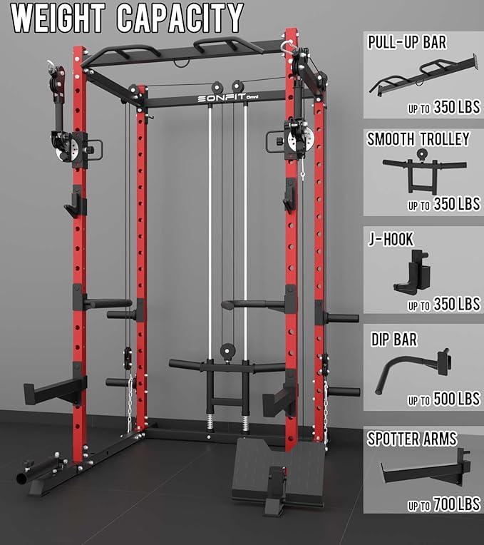 Eonfit E2 Power Cage，1500LB Squat Rack with Cable Crossover System.Multi-Function Power Rack for Home Gum.All-in-One Squat Rack with More Training Attachments-StrideForce Fitness