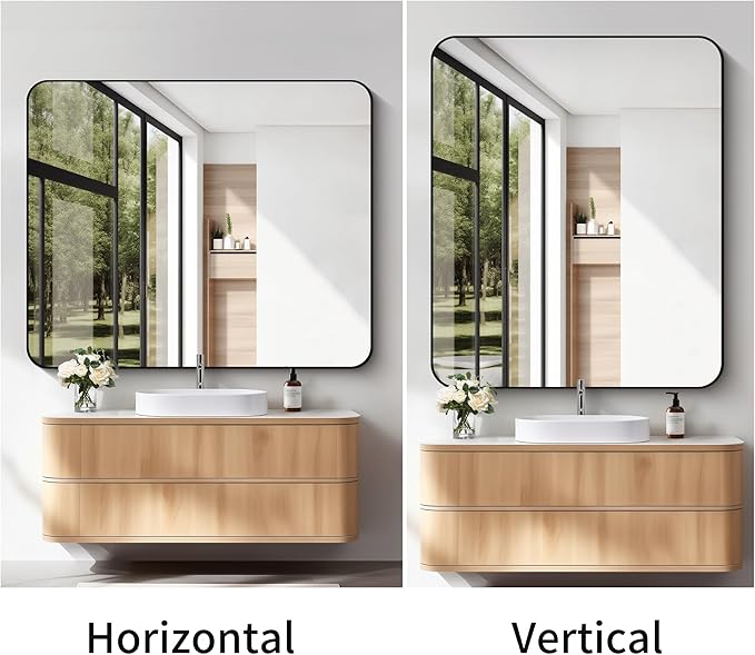 FORBATH Black Bathroom Mirror 40 x 48 Inch, Rectangular Vanity Mirror Wall Rounded Corner Metal Framed Bathroom Mirror for Living Room Bedroom Entryway Decor (Horizontal/Vertical)-StrideForce Fitness