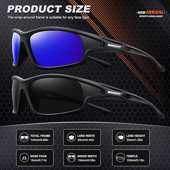 Polarized Sports Sunglasses for Men 100% UV Protection Wrap Around Unbreakable Sun Glasses for Fishing Driving-StrideForce Fitness