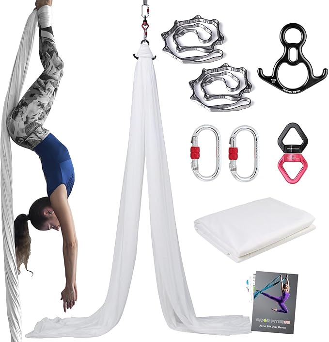 PRIOR FITNESS Aerial Silks Kit Colorful 9/15/20 Yards 40D Nylon Fabric Hammock Set With Hardware & Guide for All Levels Of Aerial Yoga Practice and Acrobatic Flying For Adults Aerial silk-StrideForce Fitness